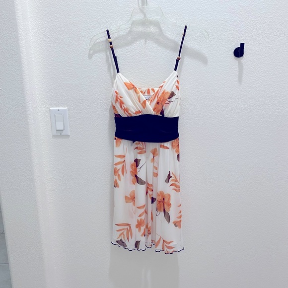Speechless Floral Empire Waist Midi Dress with Brown Accent Sash - Picture 3 of 5